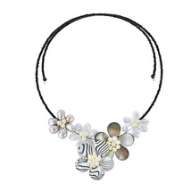 Charming Zebra Pattern Mother of Pearl Floral Bouquet Choker Wrap Necklace - £17.21 GBP