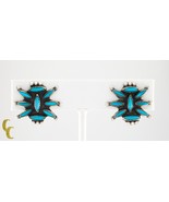 Sterling Silver Turquoise Sunburst Clip-On Earrings Beautiful! - $118.80