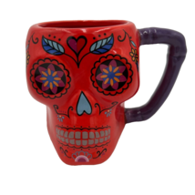 Day of The Dead Sugar Skull Mug 4&quot; Cinco De Mayo 3D Día De Los Muertos Cup Red - £11.16 GBP