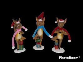 Christmas Deer Reindeers Figures Yoga Poses Gifts Scarfs Hats Lot of Three - £27.40 GBP