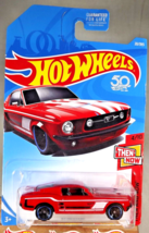 2018 Hot Wheels #20 Then And Now 4/10 &#39;67 MUSTANG Red w/Black MC5 Sp Blue Rims - £7.82 GBP