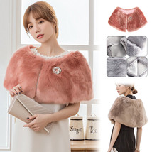 Faux Rabbit Fox Fur Wedding Shawl Soft Bridal Wrap Bright Winter Warm W/... - $24.62