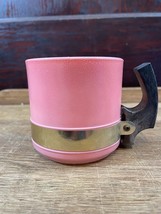 Vintage Pink Siestaware Mug Cup Pink Glass Mug with Wood Look Handle Met... - $14.50