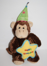 Plushland Happy Birthday Monkey Holds Star Hat Plush 8&quot; Stuffed Animal S... - £9.31 GBP