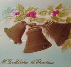 Christmas Postcard Airbrushed Bells Poinsettias Germany 9362 PFB Erie PA 1911 - £9.99 GBP