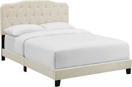 King Platform Bed In Beige With Tufted Fabric Upholstery From Modway. - £225.49 GBP