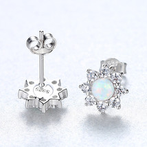 S925 Entire Sterling Silver Stud Earrings Simple Opal Zircon Earrings Fl... - $21.00