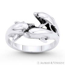 Dolphin Pod Animal Charm Family &amp; Loyalty Ring in Oxidized .925 Sterling Silver - £18.91 GBP