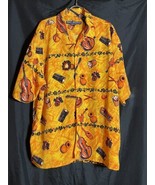 Box Office Island Mens Hawaiian Shirt Size XL Orange Guitars Drums Instr... - £14.02 GBP