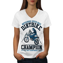 Wellcoda Motorbike Dirt Race Biker Womens V-Neck T-shirt,  Graphic Design Tee - £16.11 GBP