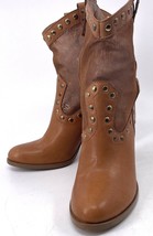 BCBG Generation Tan Leather Western Ankle Boots Snap Detail sz. 8.5 Side Mesh  - £47.00 GBP