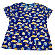 Zoe + Chloe Sleeping Moon Kitty Cats Celestial Stars Sz Large Scrub Shir... - $18.99