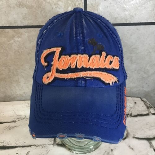 Primary image for Jamaica Hat OSFA Blue Distressed Adjustable Ball Cap 100% Cotton Strapback
