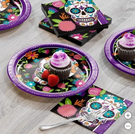 Artstyle Paper Plates Napkins Multicolor 200-Count Halloween Spooky Skeleton Item image 5