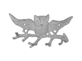 [Pack Of 2] Whitewashed Cast Iron Flying Owl Landing on a Tree Branch Decorative - £44.87 GBP