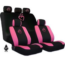 Full Set Car Seat Covers with Large Embroidered Love Heart Logo | Black &amp; Pink C - £30.32 GBP