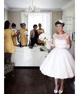 Polka Dot Wedding Dress Tea Length Wedding Gown 50s Bridal Dresses - $189.00