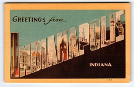 Greetings From Indianapolis Indiana Large Letter Linen Postcard Dexter Vintage - £7.10 GBP
