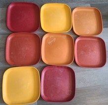 8 Vintage Tupperware 8&quot; Square Plates Harvest Colors 1534 Red Orange Yellow Set - £34.23 GBP