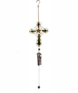 Green Floral Shamrock Cross with Gemstones Metal Scroll Filigree Wind Ch... - $40.99 CAD