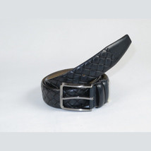 Men Navy Genuine Leather Belt PIERO ROSSI Turkey Soft Full Grain #Navy Woven image 4