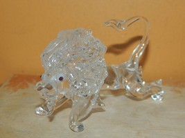 Art Glass Lion clear 4&quot; x 2.25&quot; unmarked Italian Murano style delicate miniature - £10.75 GBP