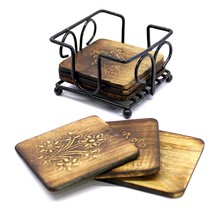 Wooden Tea Coaster with Iron Stand/holder  for home, offices restaurants or gift - £14.89 GBP