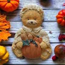 Thanksgiving Teddy Bear Autumn Magnet Vintage 90s Pumpkin Fall Resin Halloween  - £10.24 GBP