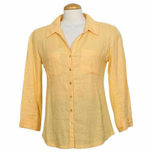Eileen Fisher Cantaloupe Orange Linen Cotton Baby Rib Tab Sleeve Shirt Top Xs - £87.92 GBP