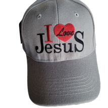 I Love Jesus Hat Cap Light Gray Embroidered Adjustable One Size Baseball Christ - £7.78 GBP