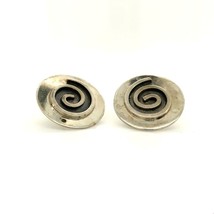 Vintage Sterling Sign Bain Navajo Carved Swirl Spiral Petite Round Stud Earrings - £38.98 GBP