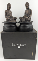 Pair (2) Of Chinese Buddhas On Wooden Pedestal Bookends 9.5&quot; By Bombay - $89.99