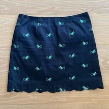 Lilly Pulitzer White Label Scalloped Hem Embroidered Monkey Skirt Navy B... - $39.99