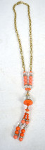J. Crew Necklace Orange Clear Faux Coral Bead Gold Tone Link Chain - £24.47 GBP