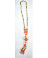 J. Crew Necklace Orange Clear Faux Coral Bead Gold Tone Link Chain - £23.99 GBP
