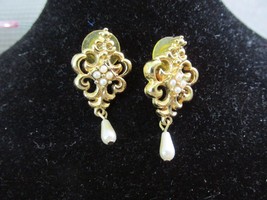 &quot;&quot;GOLD FILIGREE WITH PEARL CENTER AND PEARL DROP&quot;&quot; - EARRINGS - VICTORIA... - $8.89