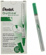 NEW 12-PACK Pentel Outline Dual-Color Marker Pen GREEN SILVER Metallic M... - £11.48 GBP