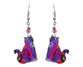 Cat Animal Graphic Dangle Earrings - Womens Fashion Handmade Jewelry Pet Lover A - £11.69 GBP