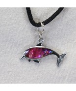 Pink Shell Dolphin Necklace Silver Tone Backing  on 28&quot; Rope - €7,61 EUR