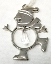 Silver Metal Snowman Christmas Ornament Plastic Crystal Ice Skating 1990... - $12.30