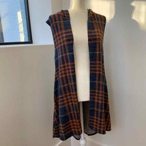 Ivy Jane Plaid Sleeveless Open Front Long Hooded Cardigan Vest Small - $24.18