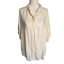 Beach Lunch Lounge Yellow Candy Striped Button Blouse Medium Short Puff Sleeve - £19.93 GBP