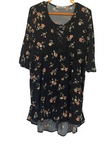 Liberty Love Tunic Dress Black Floral Lace Crisscross Size S - £9.28 GBP