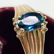 Vintage  14k Yellow Gold Genuine 1.00ct Blue  Sapphire &amp; Diamonds Ring - $720.00