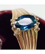 Vintage  14k Yellow Gold Genuine 1.00ct Blue  Sapphire &amp; Diamonds Ring - £573.46 GBP
