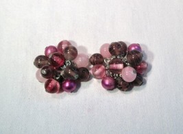 Vintage Signed Japan Pink Glass Dangle Bead Earrings K1536  - £35.61 GBP