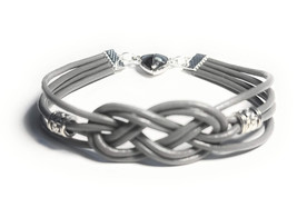 Gray Leather Celtic Knot Bracelet with Silver Alloy Accent Beads and Hea... - $19.66 CAD