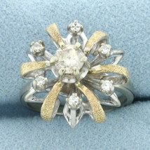 Vintage Diamond Target Ring in 14k White and Yellow Gold - $939.50