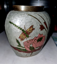 ❤Vintage Cloisonne Enamel Brass/Bronze ? Vase Floral 5&quot; Germany Hand Arbeit Rare - £73.21 GBP