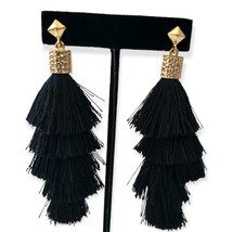Long Black Tassel Earrings Gold Tone Lightweight Dangle Witchcore Gypsy Boho - £10.86 GBP